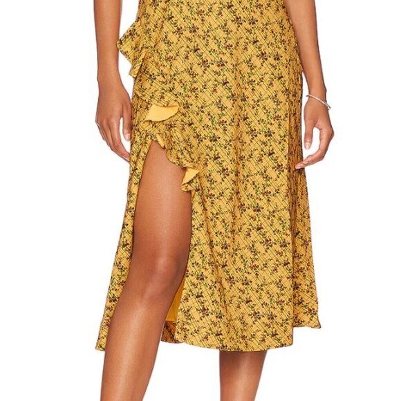 NWT Rhode Irvetta V Neck Side Slit Ruffle Dress Floral Trellis Wheat Size Small - Picture 3 of 16